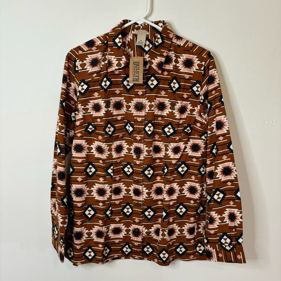 NWT Duluth Trading Co Women's Free Swingin' Flannel Shirt - Aztec brown - Med - Picture 2 of 9